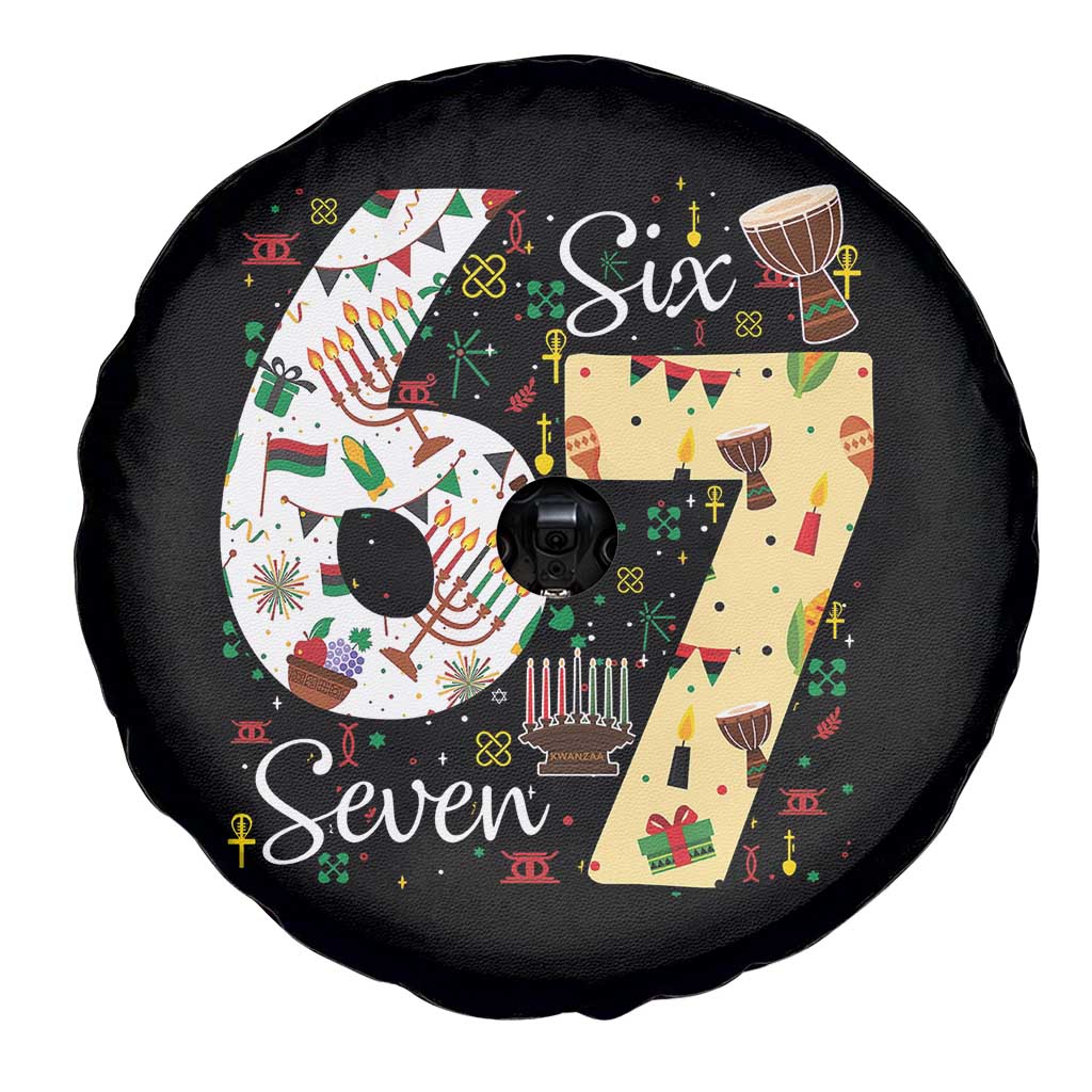 Funny 67 Kwanzaa Spare Tire Cover Six Seven Meme Kinara Candles African American Christmas - Wonder Print Shop