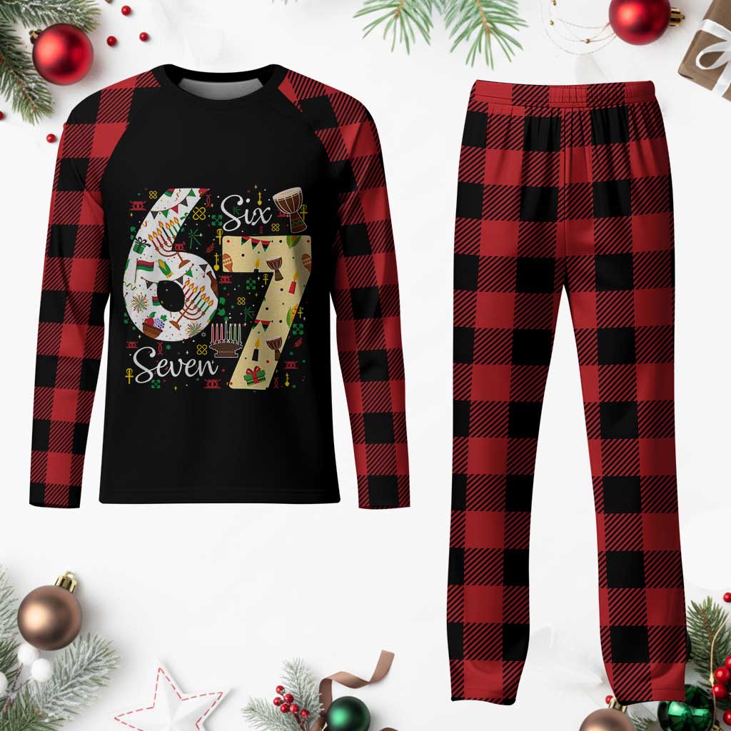 Funny 67 Kwanzaa Plaid Pajama Set Six Seven Meme Kinara Candles African American Christmas - Wonder Print Shop