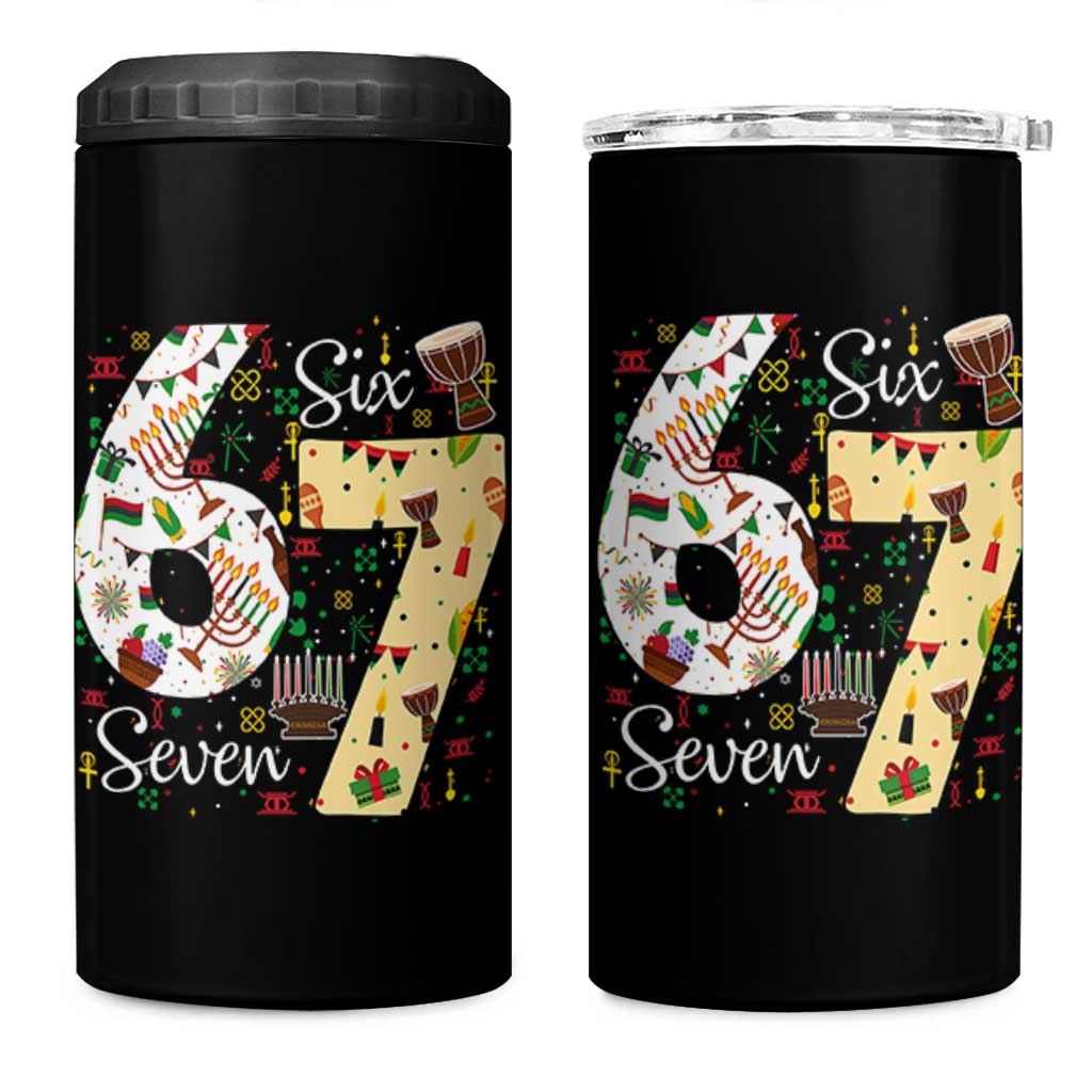 Funny 67 Kwanzaa 4 in 1 Can Cooler Tumbler Six Seven Meme Kinara Candles African American Christmas - Wonder Print Shop