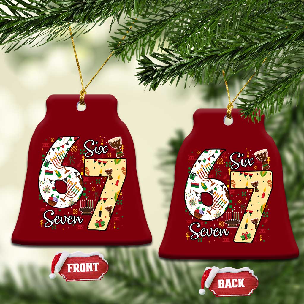 Funny 67 Kwanzaa Ceramic Ornament Six Seven Meme Kinara Candles African American Christmas - Wonder Print Shop