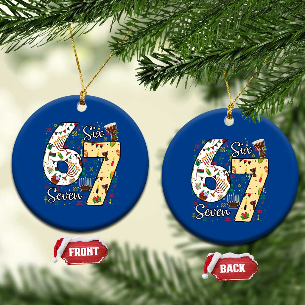 Funny 67 Kwanzaa Ceramic Ornament Six Seven Meme Kinara Candles African American Christmas - Wonder Print Shop