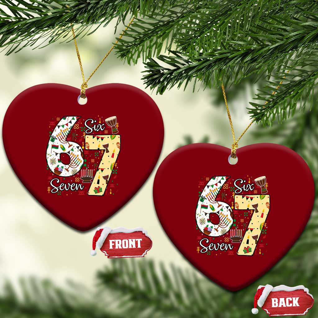Funny 67 Kwanzaa Ceramic Ornament Six Seven Meme Kinara Candles African American Christmas - Wonder Print Shop