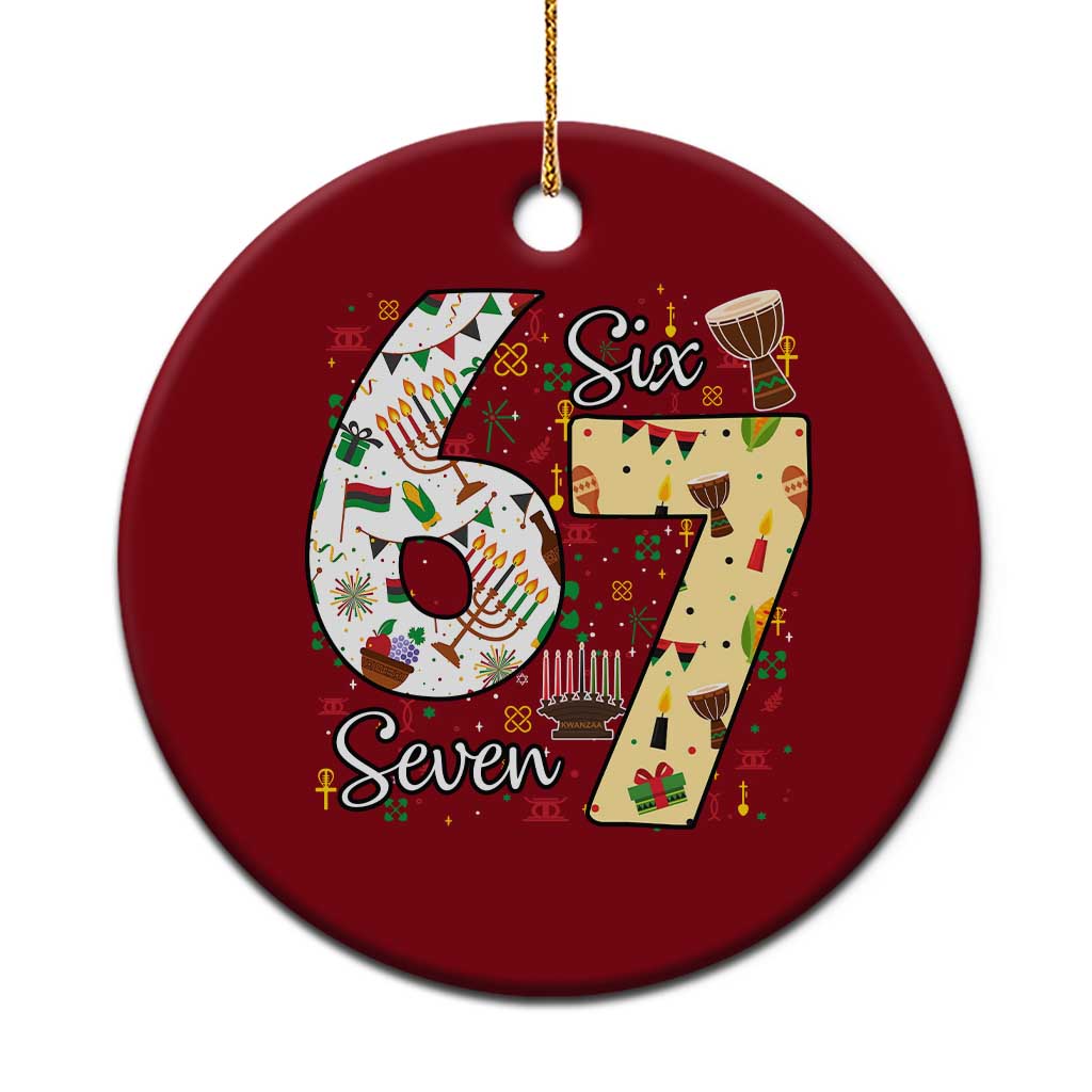 Funny 67 Kwanzaa Ceramic Ornament Six Seven Meme Kinara Candles African American Christmas - Wonder Print Shop