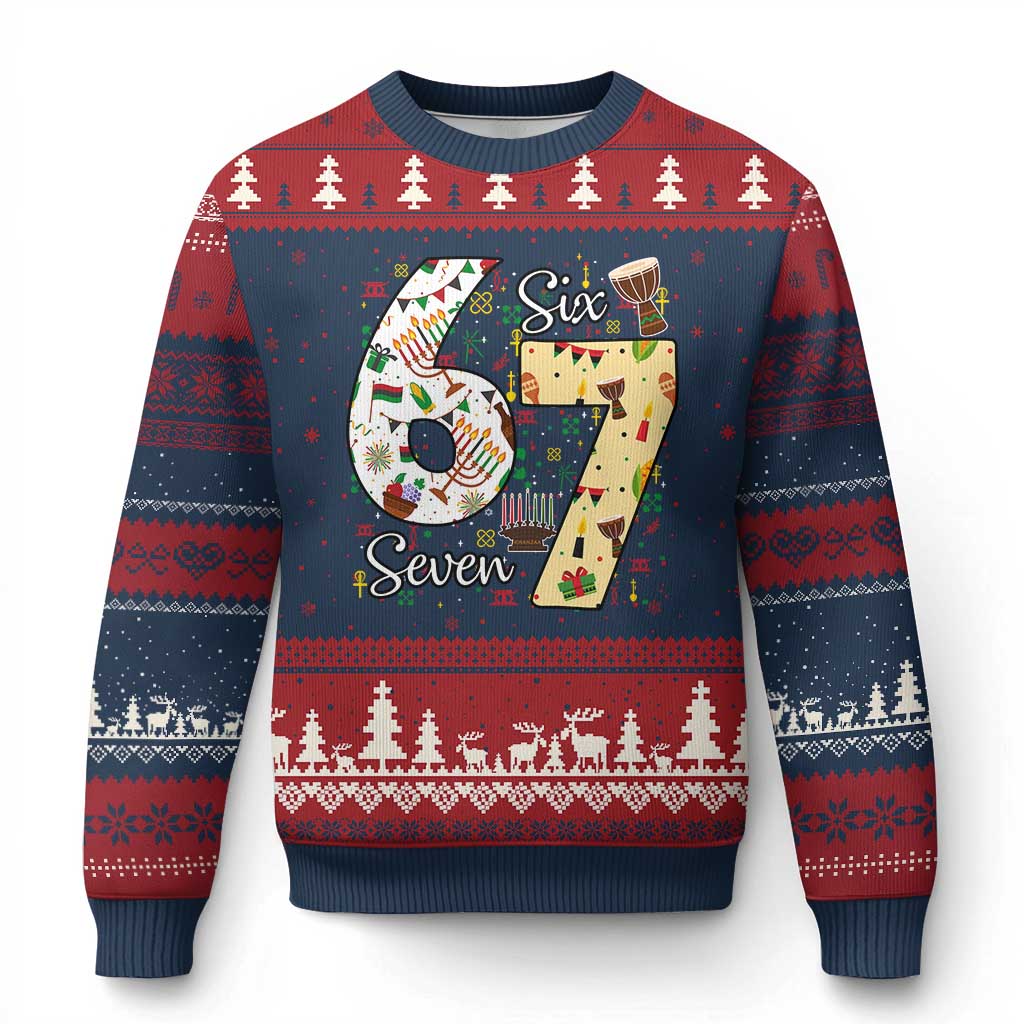 Funny 67 Kwanzaa Ugly Christmas Sweater Six Seven Meme Kinara Candles African American Xmas - Wonder Print Shop