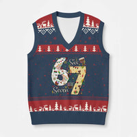 Funny 67 Kwanzaa V-Neck Knit Sweater Vest Six Seven Meme Kinara Candles African American Xmas - Wonder Print Shop