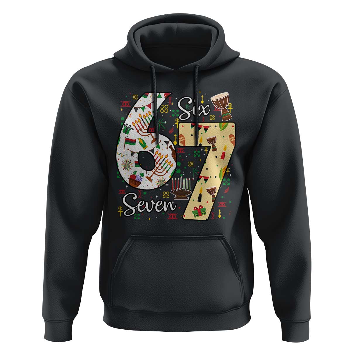 Funny 67 Kwanzaa Hoodie Six Seven Meme Kinara Candles African American Christmas - Wonder Print Shop