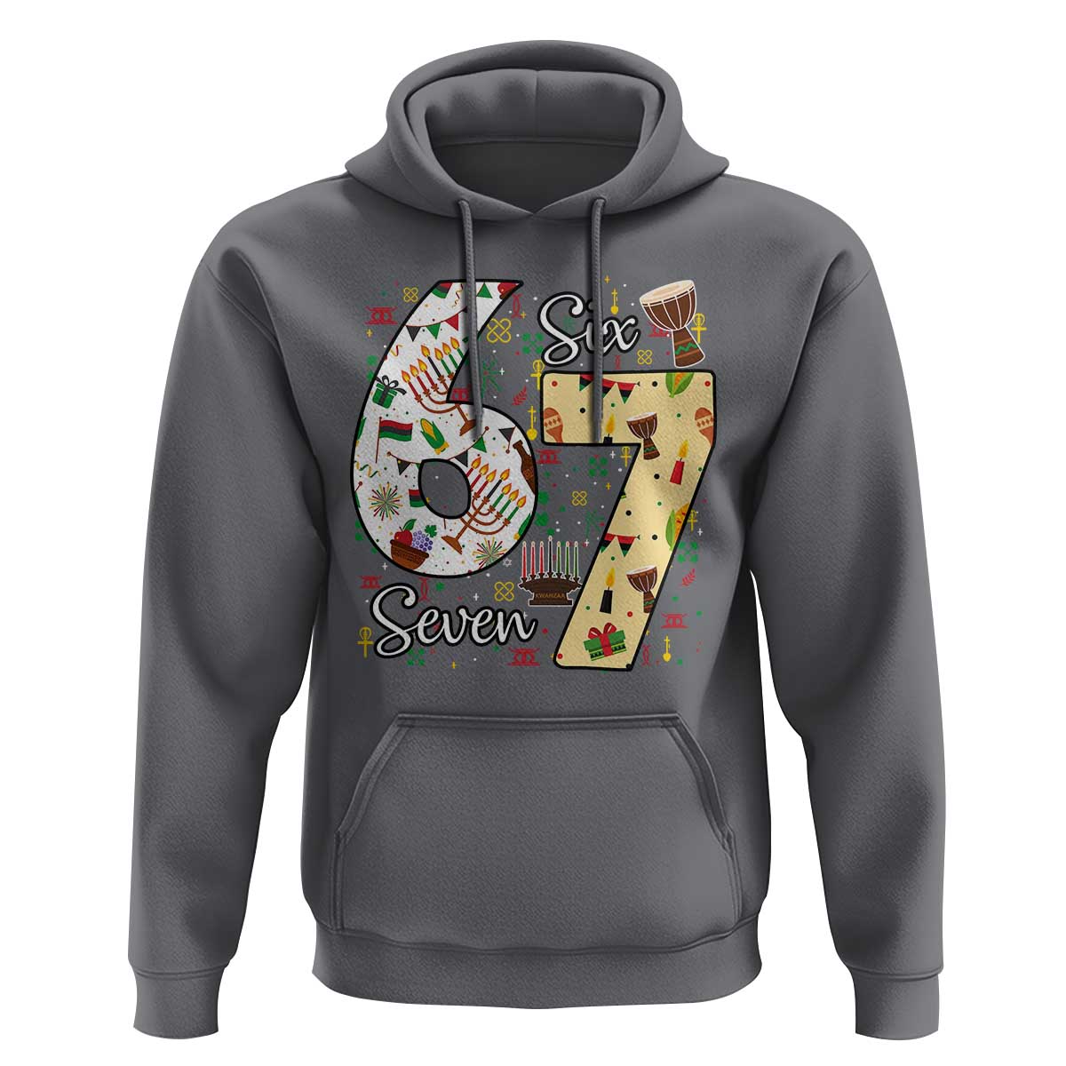 Funny 67 Kwanzaa Hoodie Six Seven Meme Kinara Candles African American Christmas - Wonder Print Shop