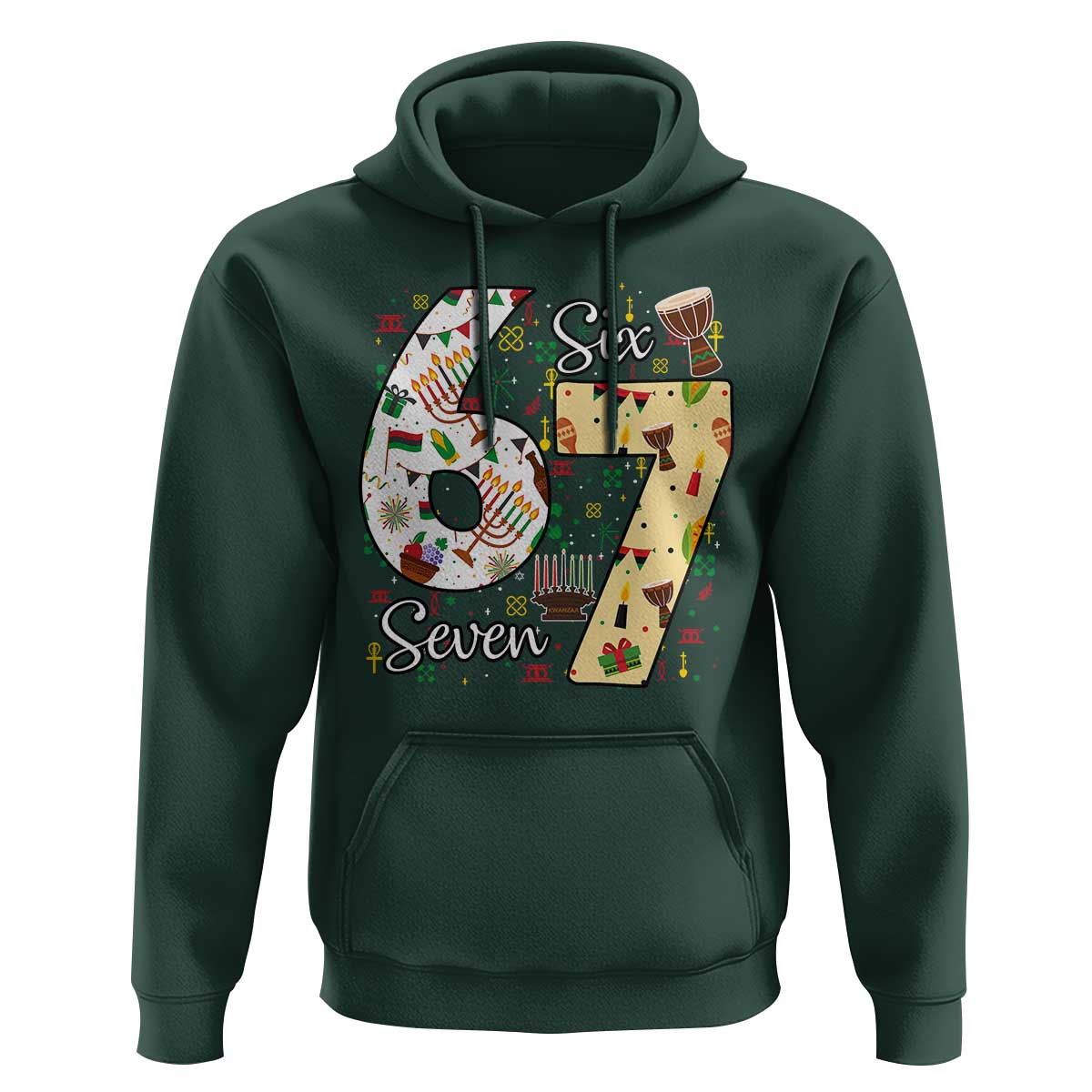 Funny 67 Kwanzaa Hoodie Six Seven Meme Kinara Candles African American Christmas - Wonder Print Shop