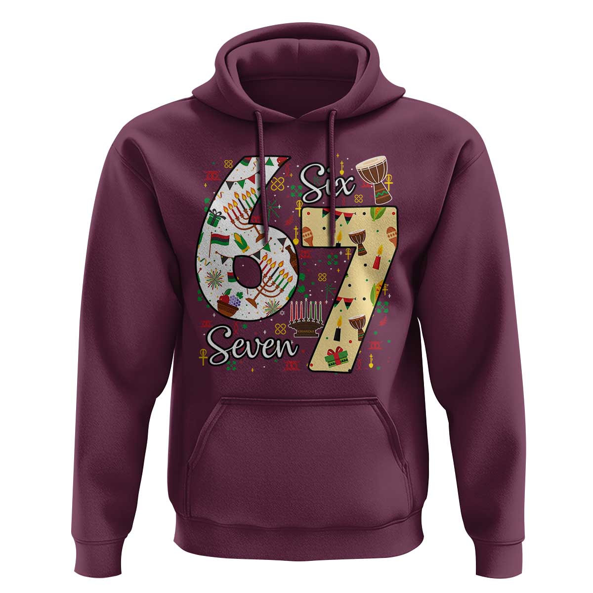 Funny 67 Kwanzaa Hoodie Six Seven Meme Kinara Candles African American Christmas - Wonder Print Shop