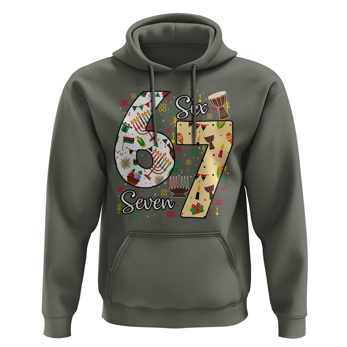 Funny 67 Kwanzaa Hoodie Six Seven Meme Kinara Candles African American Christmas - Wonder Print Shop