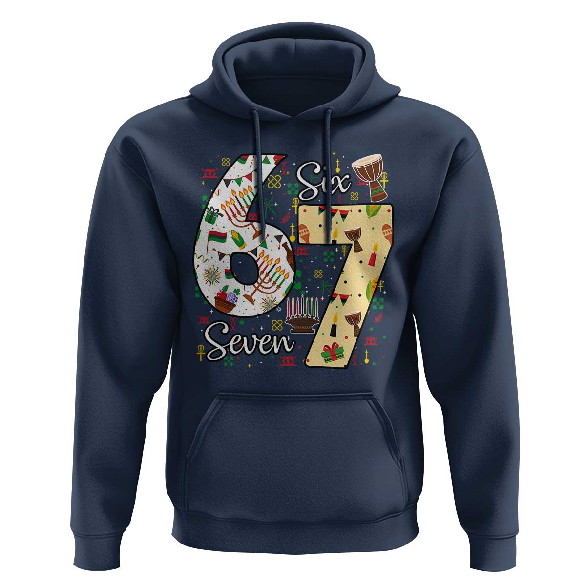 Funny 67 Kwanzaa Hoodie Six Seven Meme Kinara Candles African American Christmas - Wonder Print Shop
