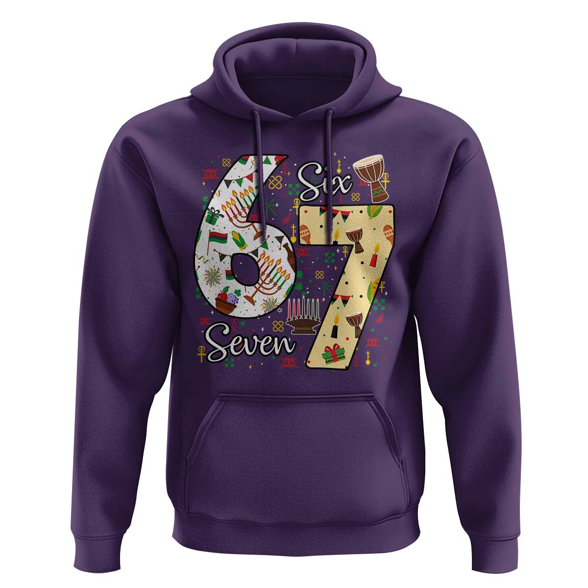 Funny 67 Kwanzaa Hoodie Six Seven Meme Kinara Candles African American Christmas - Wonder Print Shop