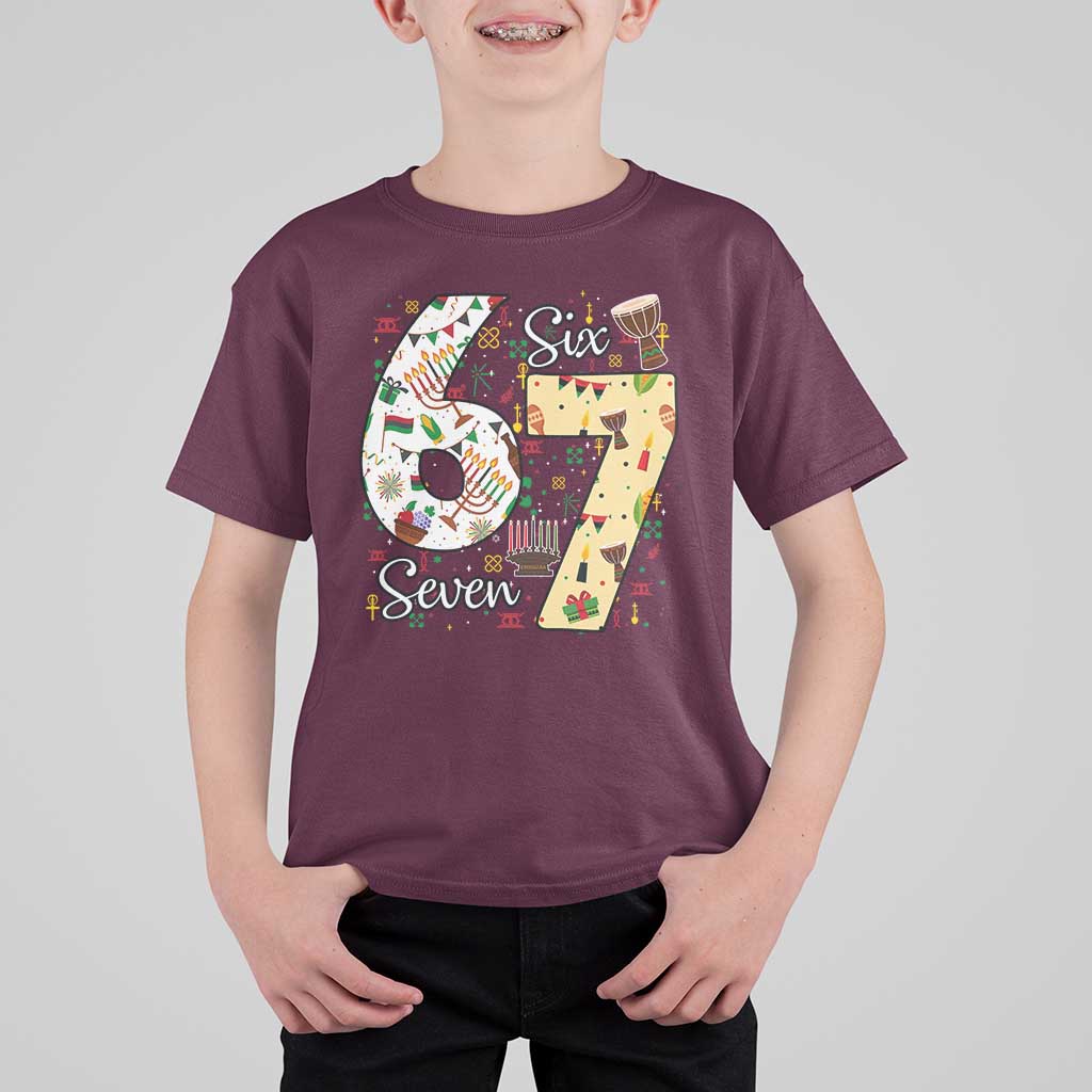 Funny 67 Kwanzaa T Shirt For Kid Six Seven Meme Kinara Candles African American Christmas - Wonder Print Shop