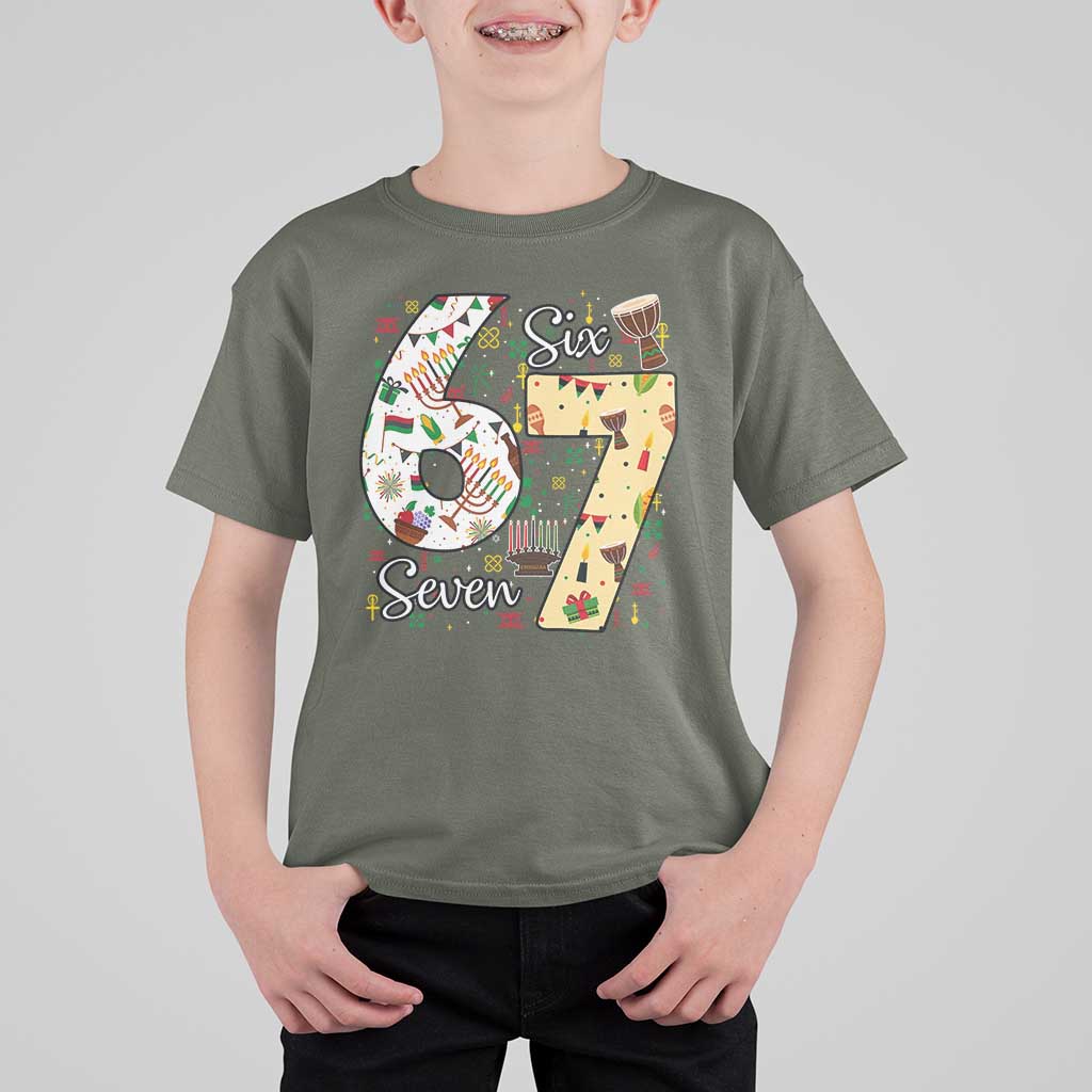 Funny 67 Kwanzaa T Shirt For Kid Six Seven Meme Kinara Candles African American Christmas - Wonder Print Shop