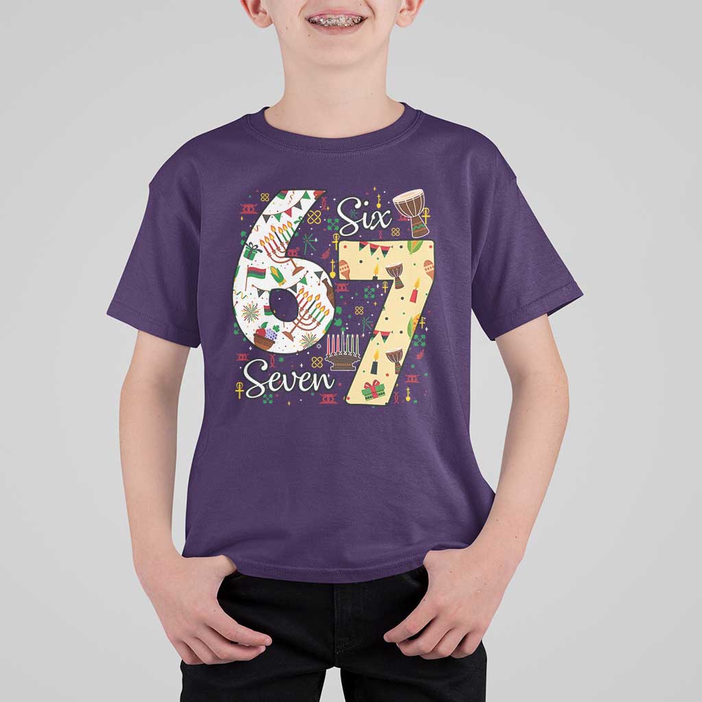 Funny 67 Kwanzaa T Shirt For Kid Six Seven Meme Kinara Candles African American Christmas - Wonder Print Shop