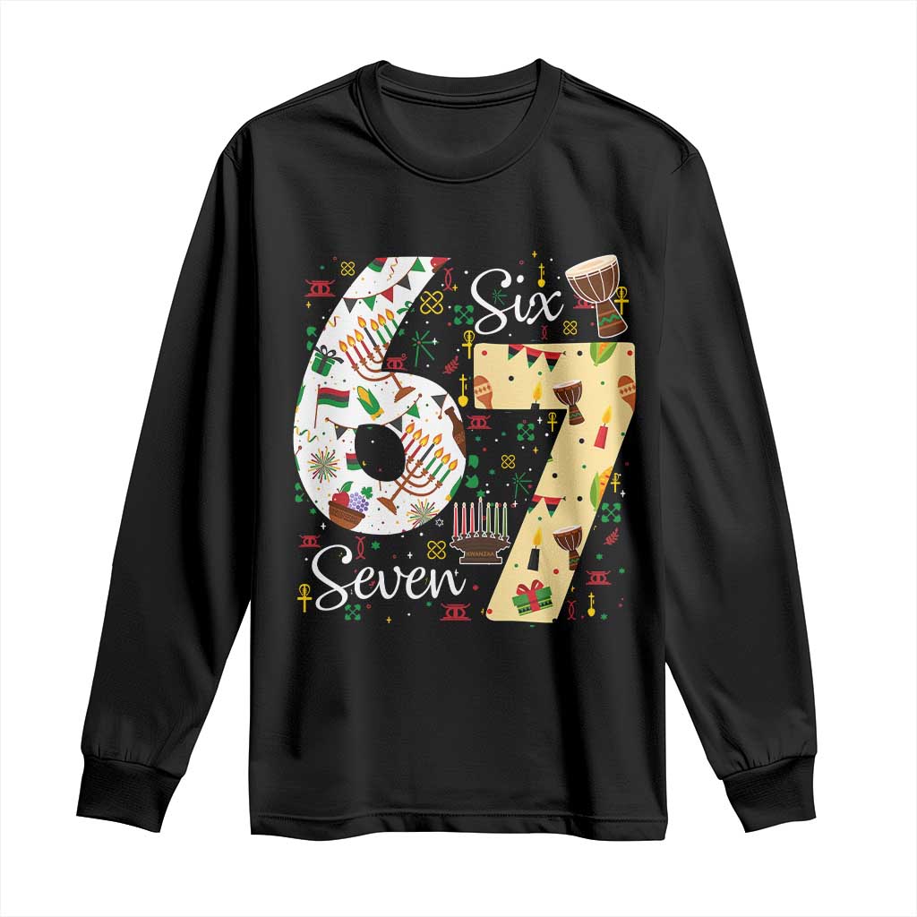 Funny 67 Kwanzaa Long Sleeve Shirt Six Seven Meme Kinara Candles African American Christmas - Wonder Print Shop