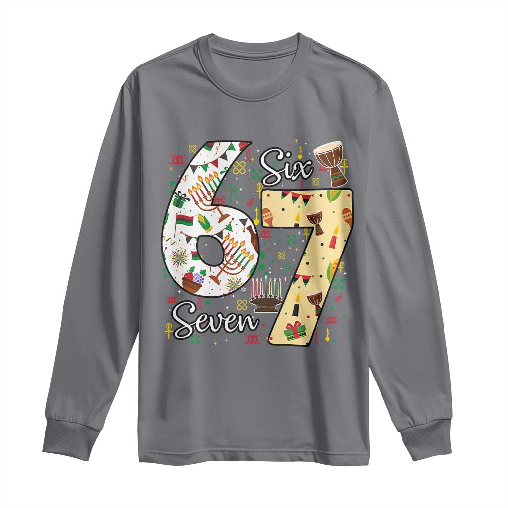 Funny 67 Kwanzaa Long Sleeve Shirt Six Seven Meme Kinara Candles African American Christmas - Wonder Print Shop