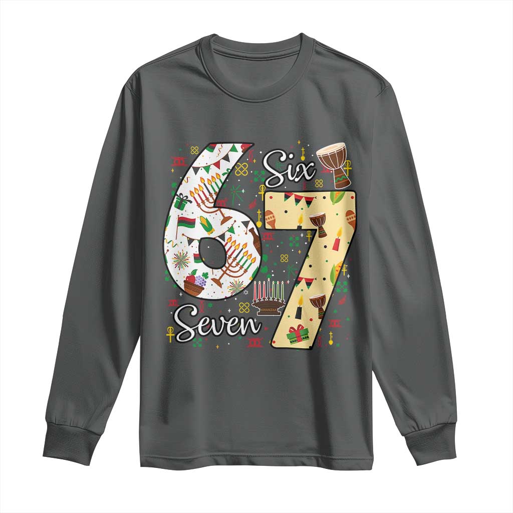 Funny 67 Kwanzaa Long Sleeve Shirt Six Seven Meme Kinara Candles African American Christmas - Wonder Print Shop