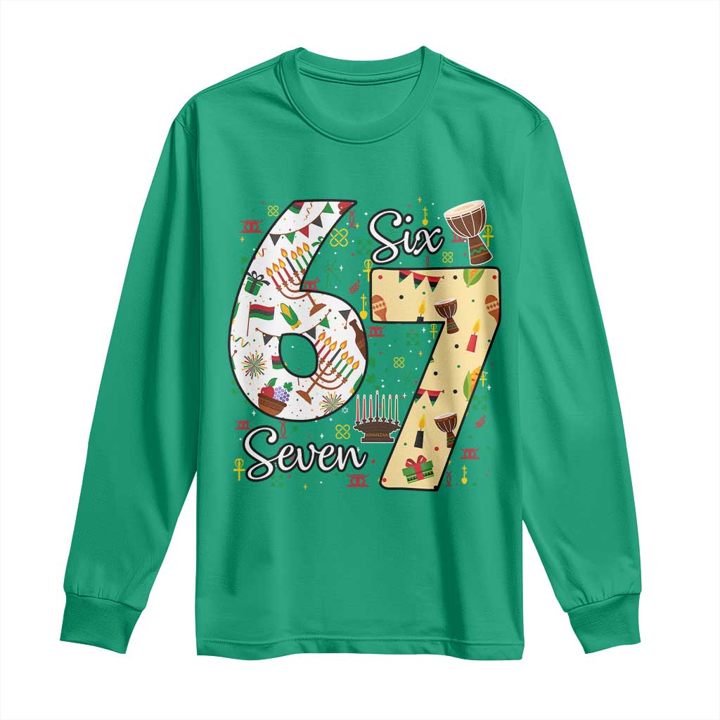 Funny 67 Kwanzaa Long Sleeve Shirt Six Seven Meme Kinara Candles African American Christmas - Wonder Print Shop