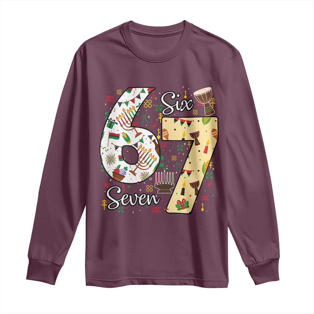 Funny 67 Kwanzaa Long Sleeve Shirt Six Seven Meme Kinara Candles African American Christmas - Wonder Print Shop