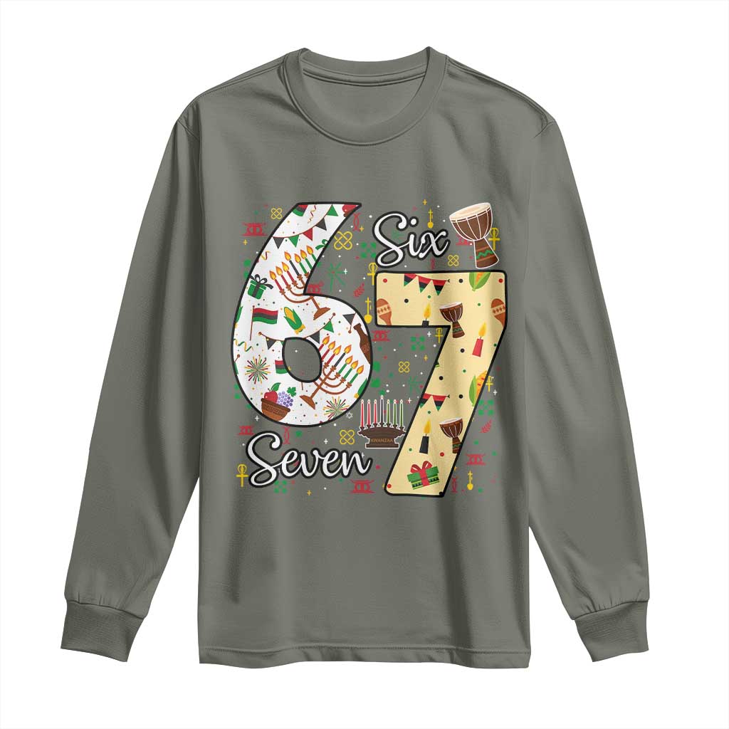 Funny 67 Kwanzaa Long Sleeve Shirt Six Seven Meme Kinara Candles African American Christmas - Wonder Print Shop
