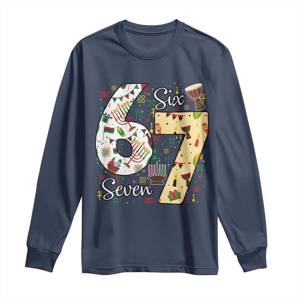 Funny 67 Kwanzaa Long Sleeve Shirt Six Seven Meme Kinara Candles African American Christmas - Wonder Print Shop