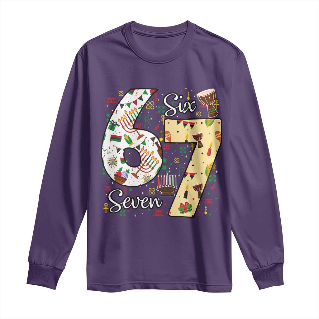 Funny 67 Kwanzaa Long Sleeve Shirt Six Seven Meme Kinara Candles African American Christmas - Wonder Print Shop
