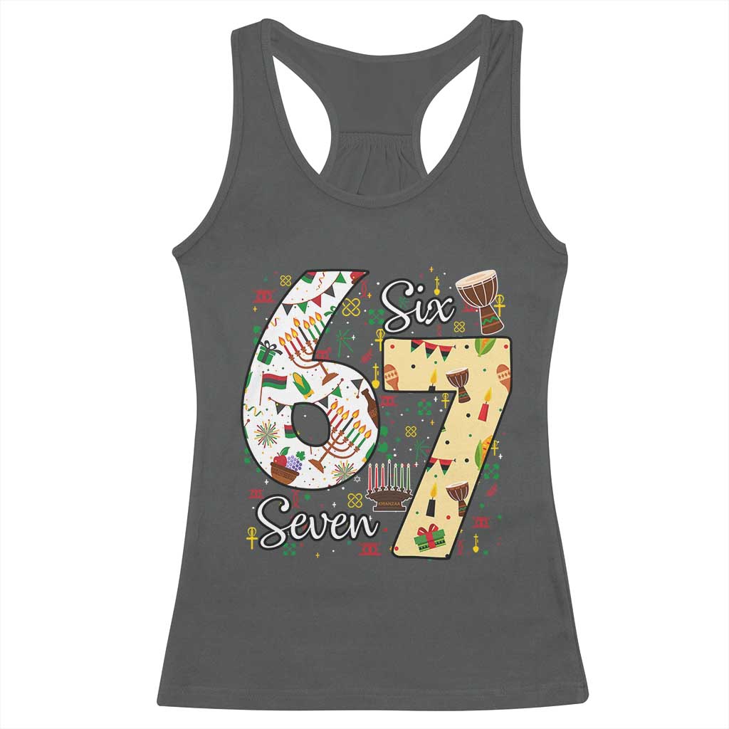 Funny 67 Kwanzaa Racerback Tank Top Six Seven Meme Kinara Candles African American Christmas - Wonder Print Shop