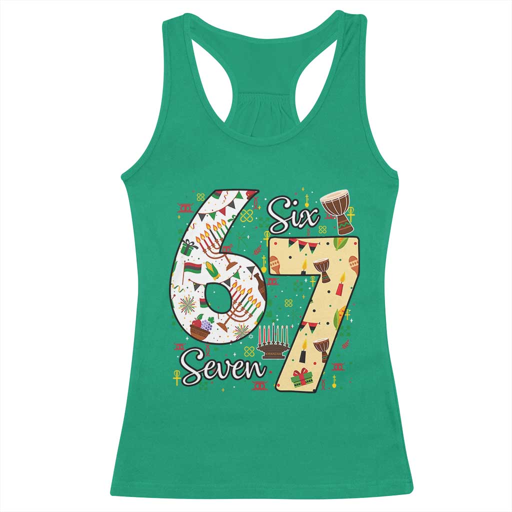 Funny 67 Kwanzaa Racerback Tank Top Six Seven Meme Kinara Candles African American Christmas - Wonder Print Shop