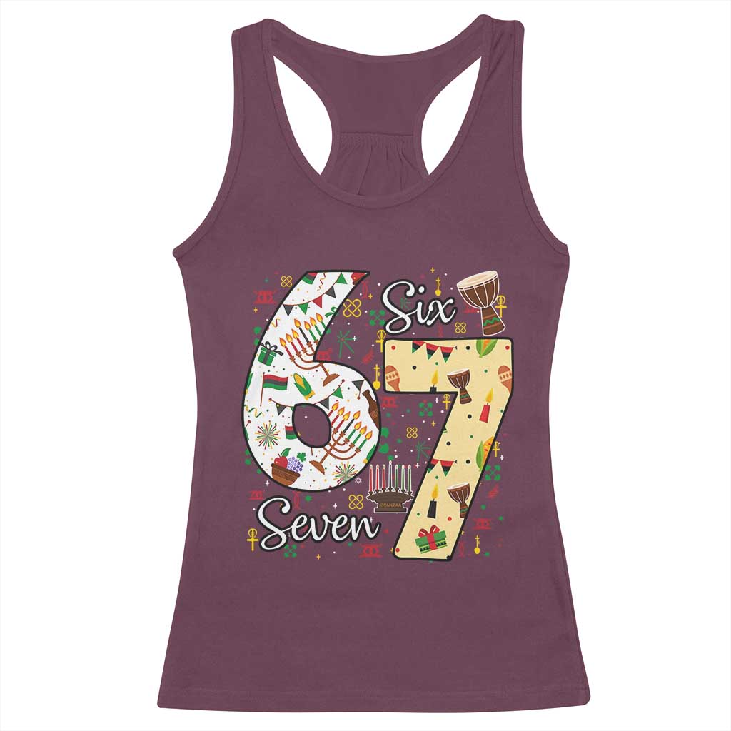 Funny 67 Kwanzaa Racerback Tank Top Six Seven Meme Kinara Candles African American Christmas - Wonder Print Shop