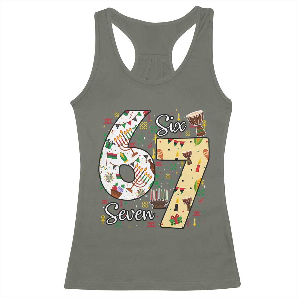 Funny 67 Kwanzaa Racerback Tank Top Six Seven Meme Kinara Candles African American Christmas - Wonder Print Shop