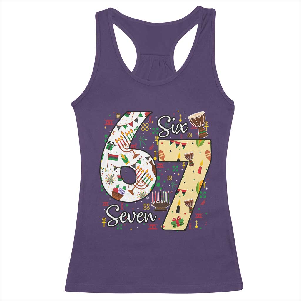 Funny 67 Kwanzaa Racerback Tank Top Six Seven Meme Kinara Candles African American Christmas - Wonder Print Shop