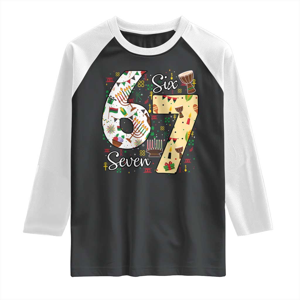 Funny 67 Kwanzaa Raglan Shirt Six Seven Meme Kinara Candles African American Christmas - Wonder Print Shop