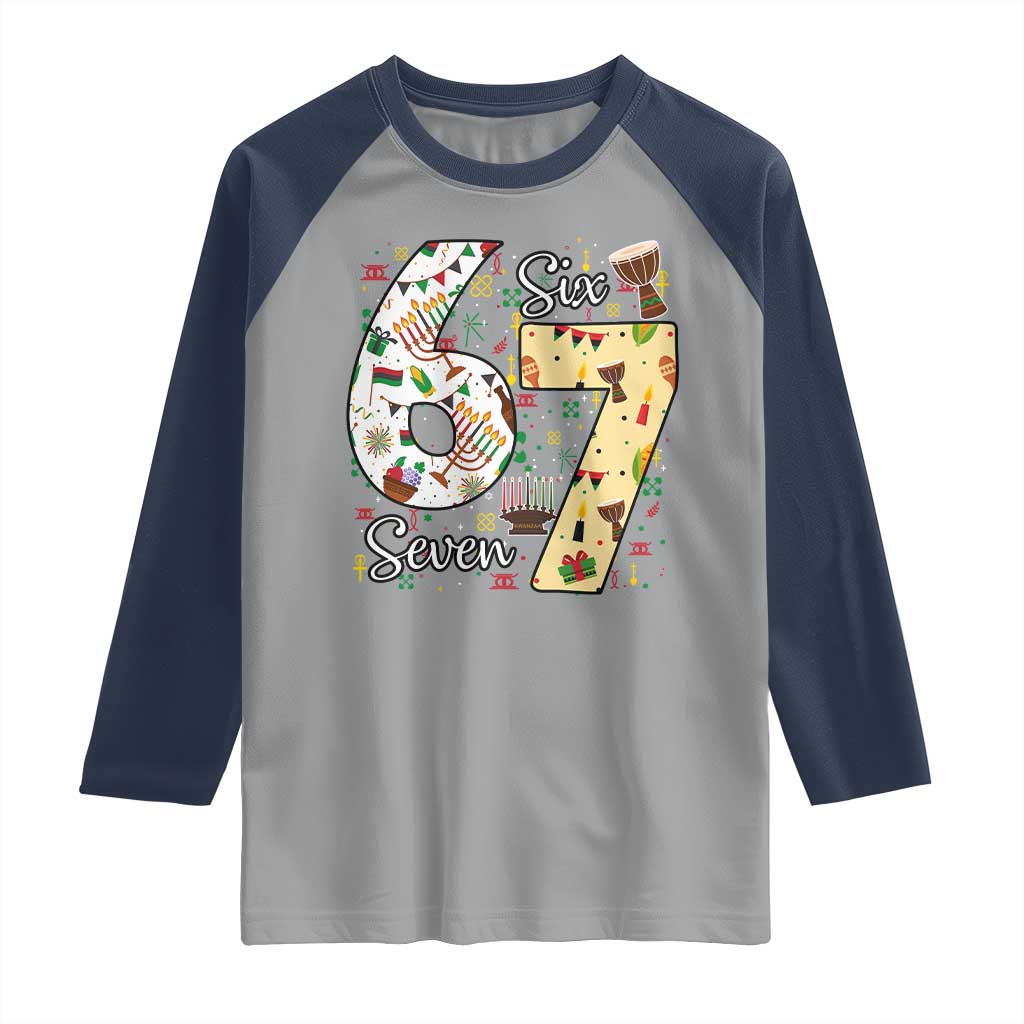 Funny 67 Kwanzaa Raglan Shirt Six Seven Meme Kinara Candles African American Christmas - Wonder Print Shop