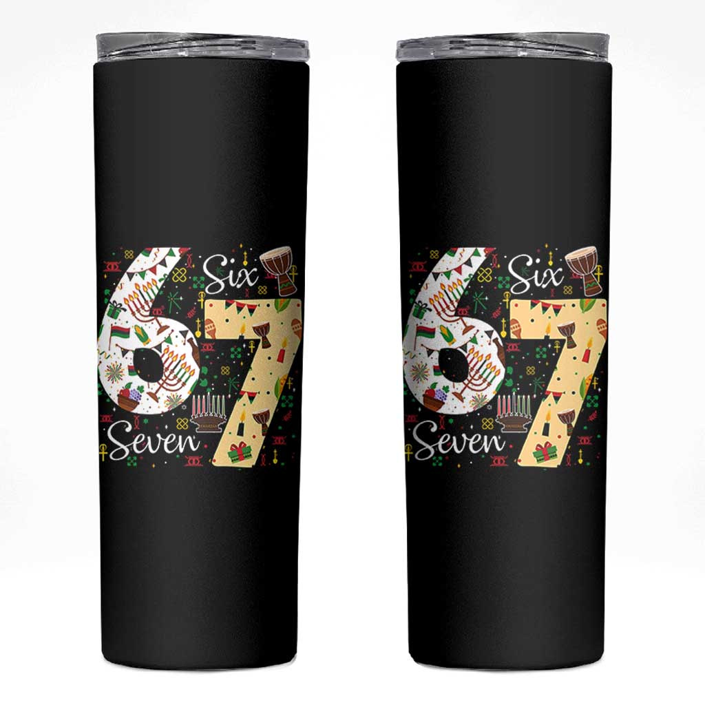 Funny 67 Kwanzaa Skinny Tumbler Six Seven Meme Kinara Candles African American Christmas - Wonder Print Shop
