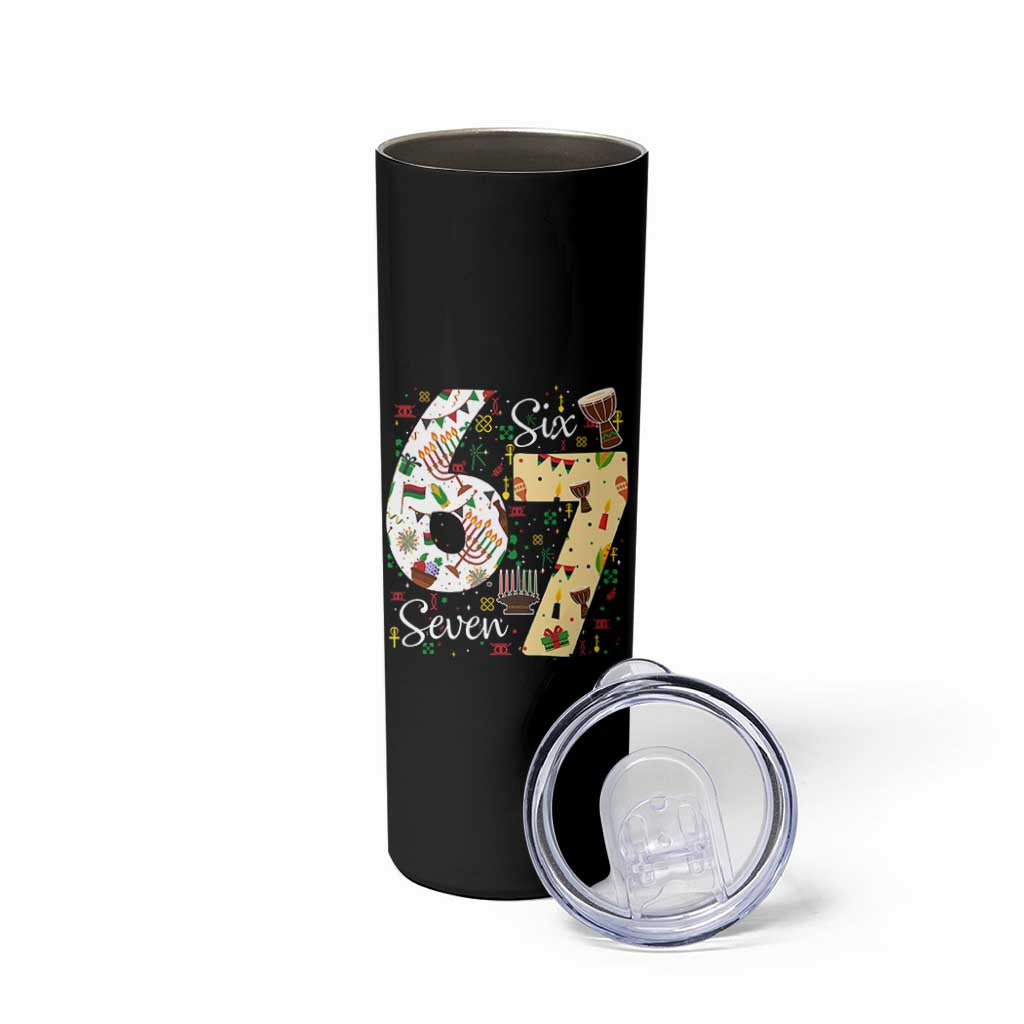 Funny 67 Kwanzaa Skinny Tumbler Six Seven Meme Kinara Candles African American Christmas - Wonder Print Shop