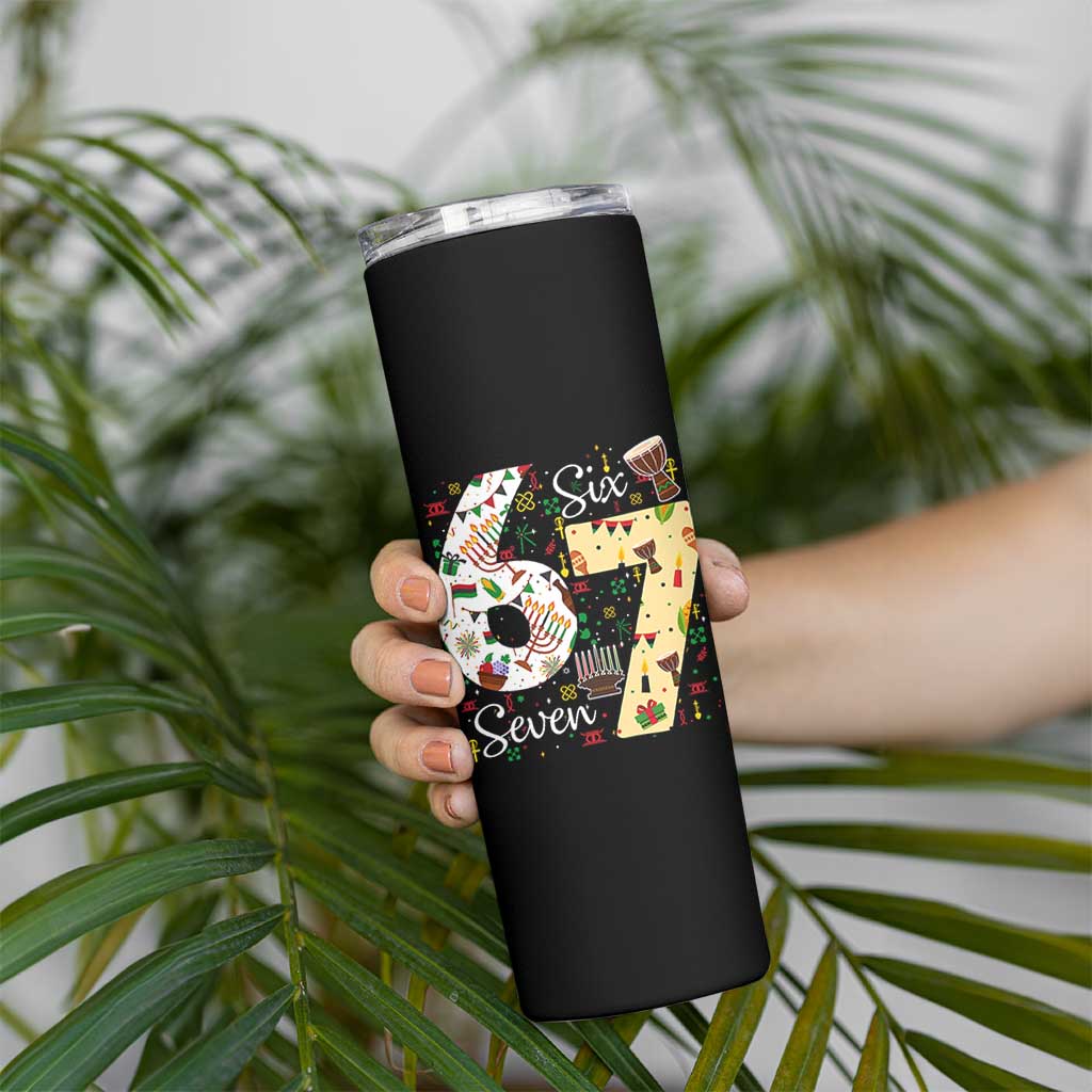Funny 67 Kwanzaa Skinny Tumbler Six Seven Meme Kinara Candles African American Christmas - Wonder Print Shop