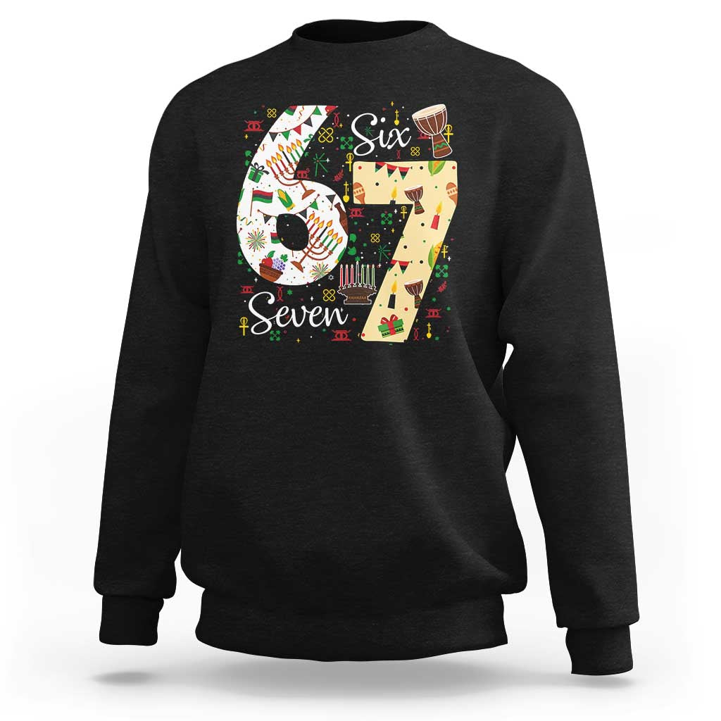 Funny 67 Kwanzaa Sweatshirt Six Seven Meme Kinara Candles African American Christmas - Wonder Print Shop