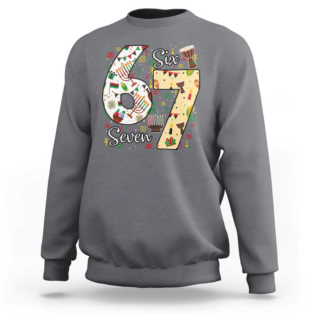 Funny 67 Kwanzaa Sweatshirt Six Seven Meme Kinara Candles African American Christmas - Wonder Print Shop