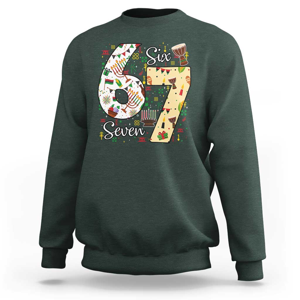 Funny 67 Kwanzaa Sweatshirt Six Seven Meme Kinara Candles African American Christmas - Wonder Print Shop