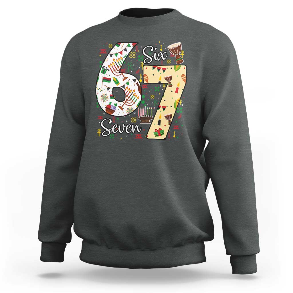 Funny 67 Kwanzaa Sweatshirt Six Seven Meme Kinara Candles African American Christmas - Wonder Print Shop