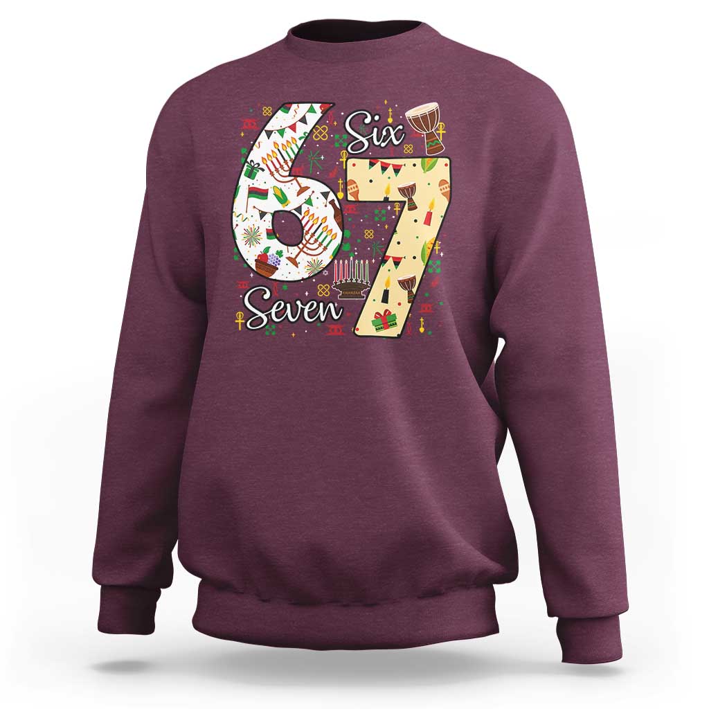Funny 67 Kwanzaa Sweatshirt Six Seven Meme Kinara Candles African American Christmas - Wonder Print Shop