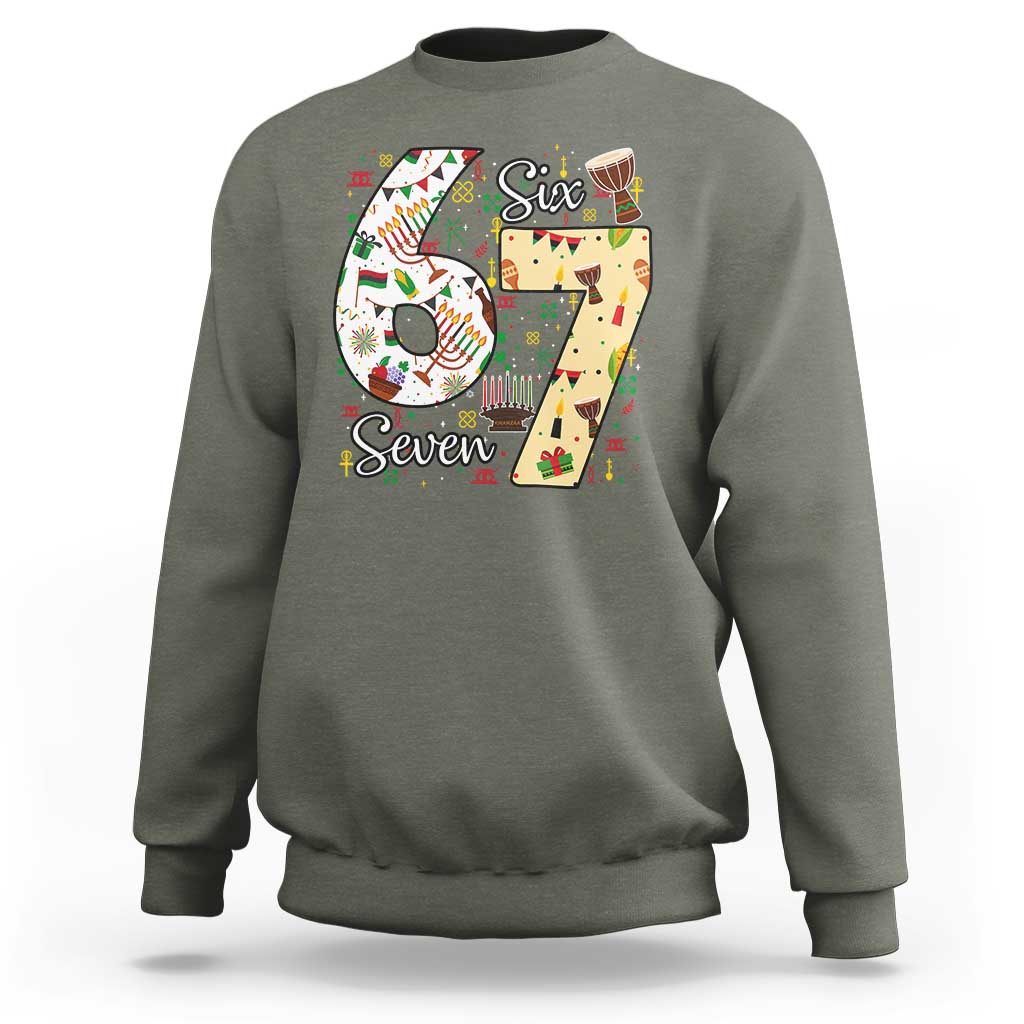 Funny 67 Kwanzaa Sweatshirt Six Seven Meme Kinara Candles African American Christmas - Wonder Print Shop