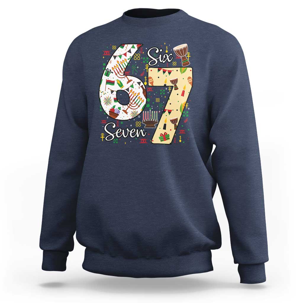 Funny 67 Kwanzaa Sweatshirt Six Seven Meme Kinara Candles African American Christmas - Wonder Print Shop