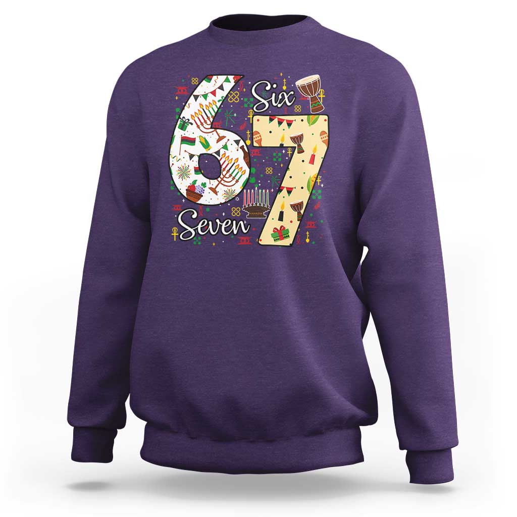 Funny 67 Kwanzaa Sweatshirt Six Seven Meme Kinara Candles African American Christmas - Wonder Print Shop