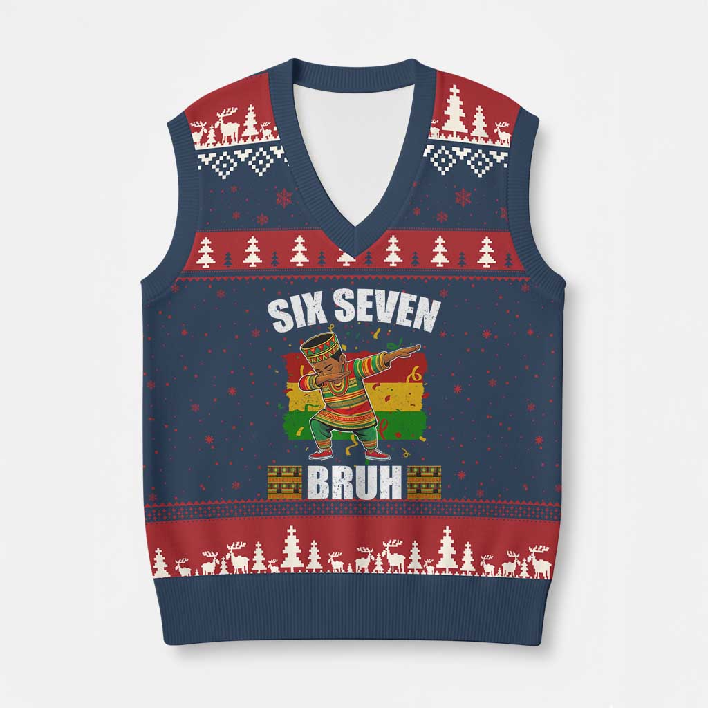 Funny 67 Kwanzaa V-Neck Knit Sweater Vest Six Seven Bruh Dabbing African Heritage - Wonder Print Shop