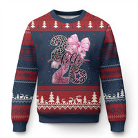 Happy New Year 2026 Ugly Christmas Sweater Hello 2026 Disco Ball Pink Coquette Bow Faux Glitter - Wonder Print Shop