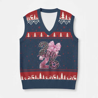Happy New Year 2026 V-Neck Knit Sweater Vest Hello 2026 Disco Ball Pink Coquette Bow Faux Glitter - Wonder Print Shop