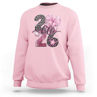Happy New Year 2026 Sweatshirt Hello 2026 Disco Ball Pink Coquette Bow Faux Glitter - Wonder Print Shop