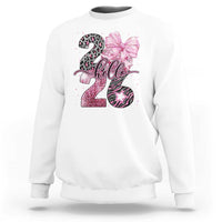 Happy New Year 2026 Sweatshirt Hello 2026 Disco Ball Pink Coquette Bow Faux Glitter - Wonder Print Shop
